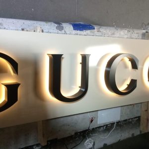 Backlit channel letters by muizgraphics for client GUCCI
