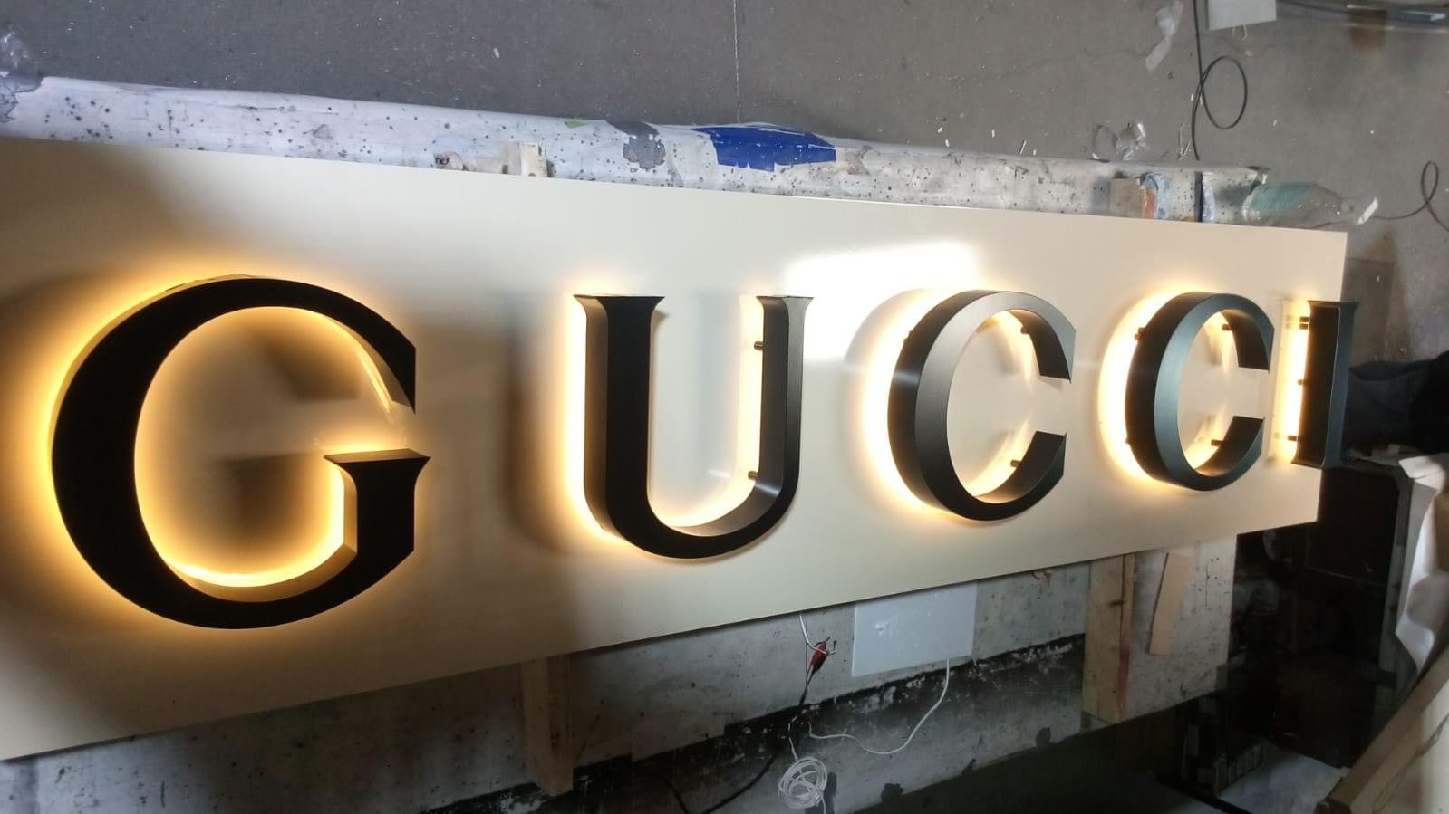 Backlit channel letters by muizgraphics for client GUCCI