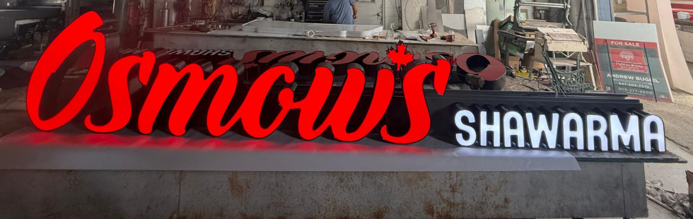 Front-lit channel letters for Osmows Shawarma by muiz graphics etobicoke